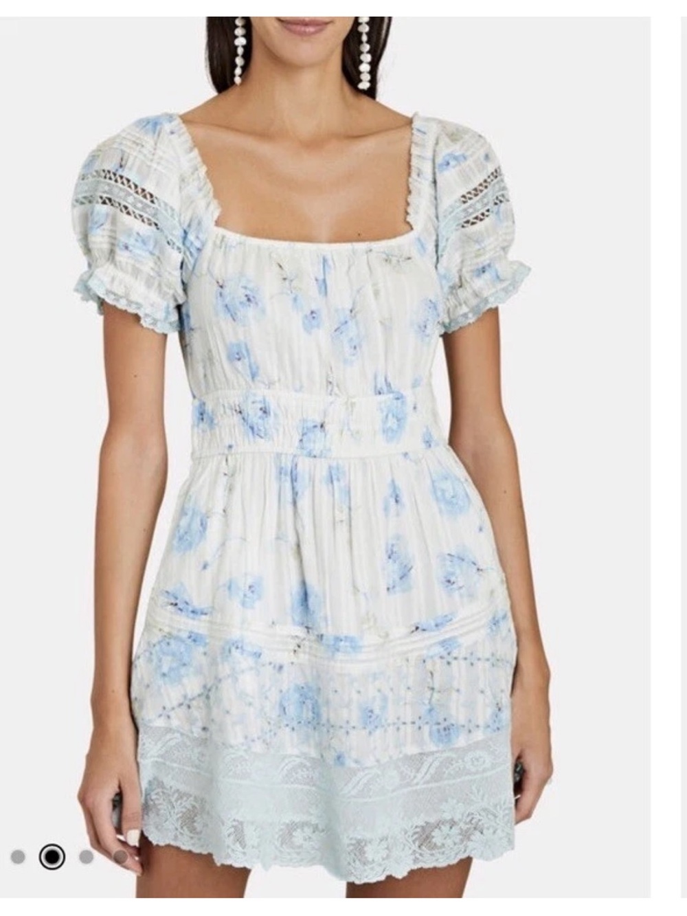 LoveShackFancy Lilium Embroidered Cotton Mini Dress size medium blue and white